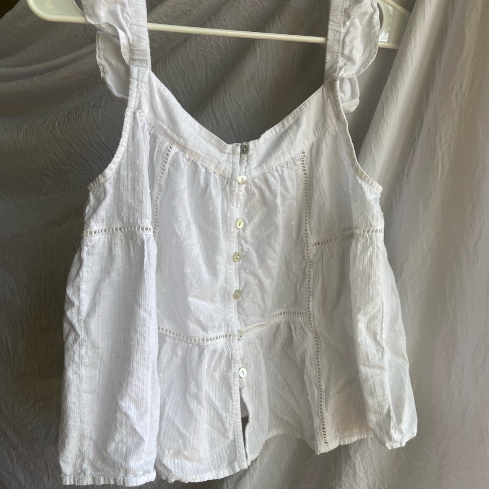 Joie White Eyelet Button-Front Ruffle Strap Camisole